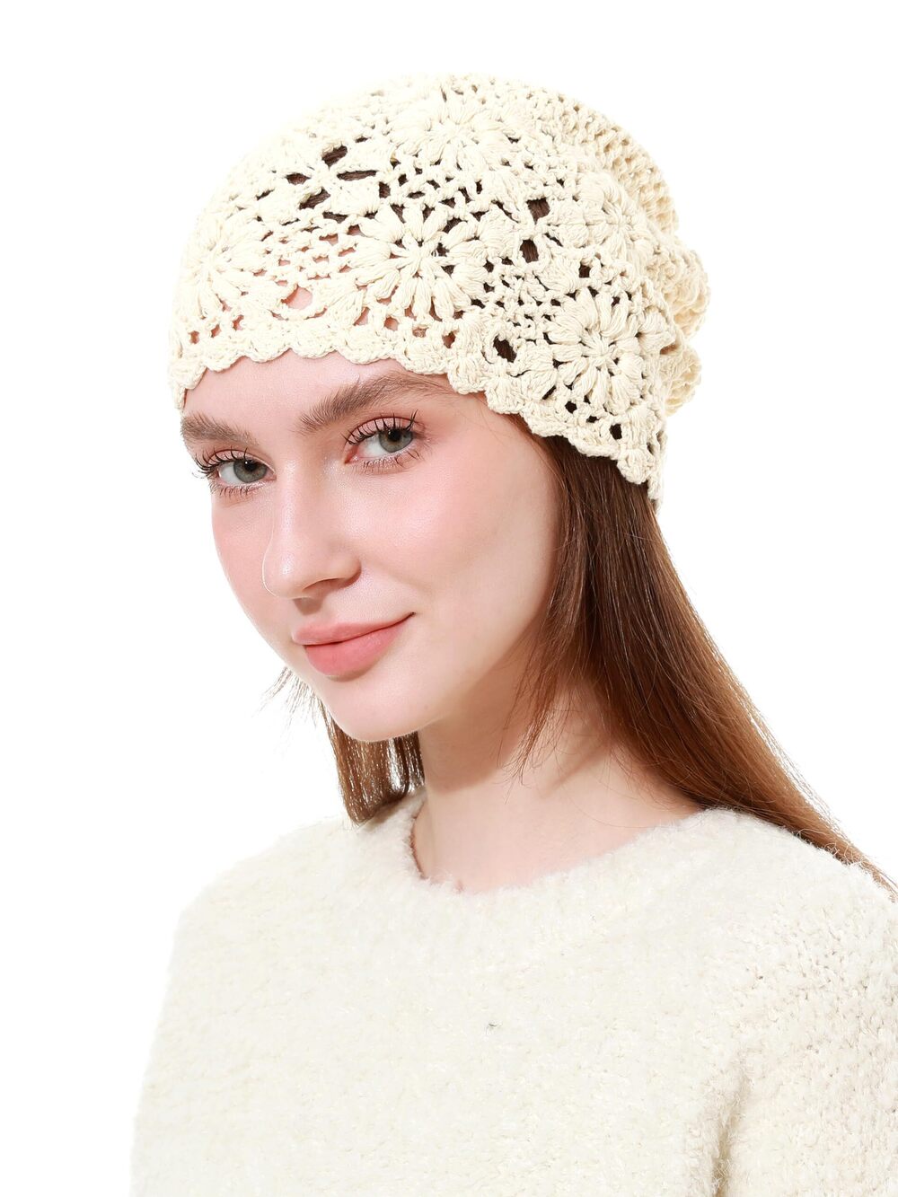 4823 Crochet Cotton Beanie Hat Soft Slouchy Knit Boho Hat Skull Cap